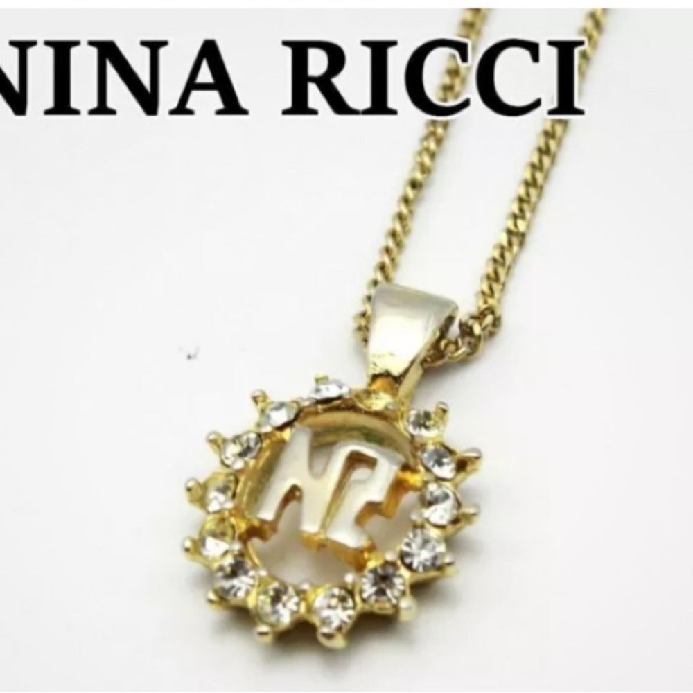 Nina Ricci Vintage Gold color Necklace with Rhinestone Accents